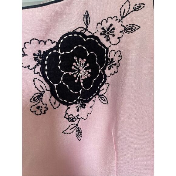 Jessica Howard Linen Blend Floral Pink/ Black Petite Size 10 Sleeveless Dress - Picture 7 of 10